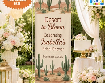 Personalized Desert Bridal Shower Linen Banner, Desert in Bloom Welcome Sign, Southwestern Wedding Shower Banner