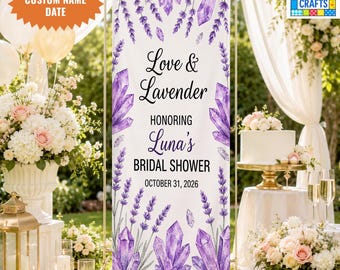 Personalized Bridal Shower Linen Banner, Lavender Bridal Shower Welcome Sign, Custom Wedding Shower Backdrop, Purple Floral Party Decor