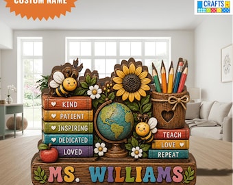 Personalized Teacher Desk  Wooden Block, Custom Name Teacher Gift, Teacher Appreciation Sign, Classroom Decoration, Elementary Teacher Gift