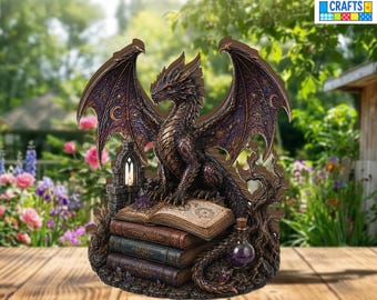 Dragon Statue Wooden Block, Gothic Fantasy Dragon Home Decor, Mystical Dragon Art, Dark Academia Room Decor, Medieval Fantasy Gift