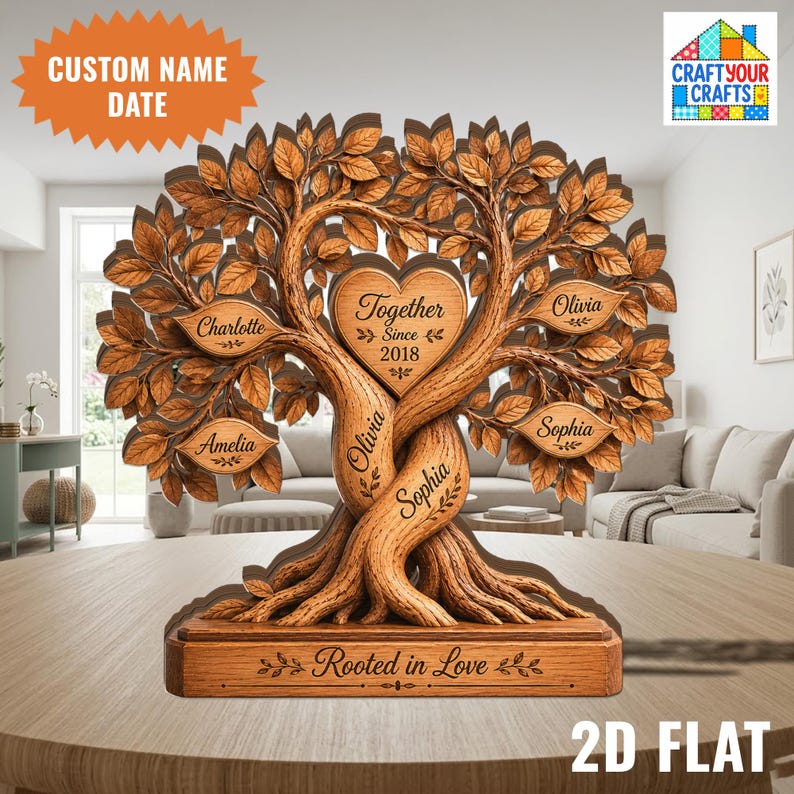 Personalized Family Tree Wooden Block, Custom Name Tree Decor, Rooted ...