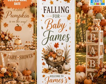 Fall Baby Shower Banner, Falling for Baby Personalized Linen Banner, Custom Baby Shower Welcome Sign, Autumn Baby Shower Decor