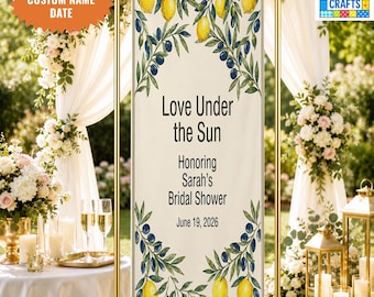 Personalized Bridal Shower Linen Banner, Lemon & Olive Bridal Shower Welcome Sign, Custom Bridal Shower Backdrop