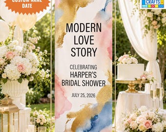 Personalized Modern Bridal Shower Linen Banner, Abstract Watercolor Wedding Shower Welcome Sign, Elegant Bridal Shower Backdrop