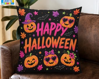 Halloween Pumpkin Pillow, Happy Halloween Decor, Fall Autumn Throw Pillow, Spooky Season Home Decor