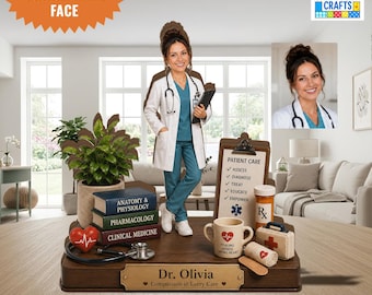 Personalized Doctor Wooden Block, Custom Face Keepsake, Medical Graduation Gift, Physician Office Decor, Nurse Practitioner Gift