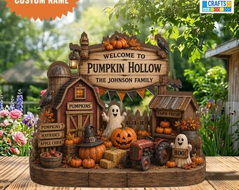 Personalized Pumpkin Hollow Wooden Block Decor, Halloween Pumpkin Patch Shelf Sitter, Rustic Autumn Farmhouse Decor, 2D Flat Wood Block