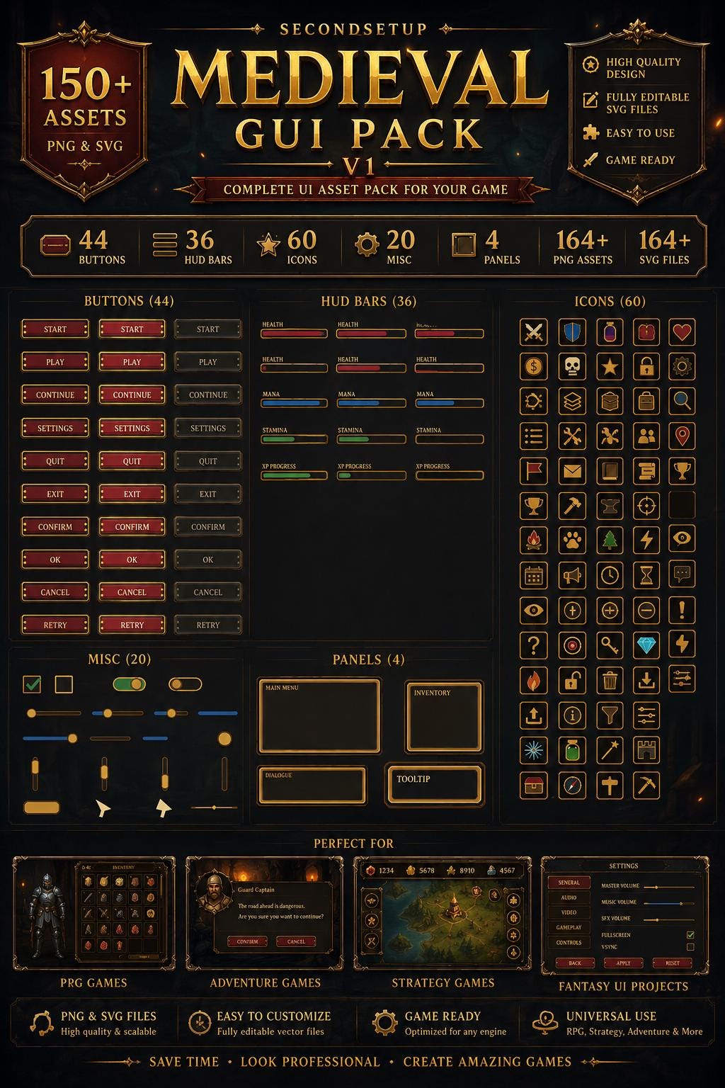 Crownforge UI Starter Pack - Medieval Fantasy Game Assets, RPG Icons ...