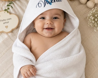 Toalla con capucha personalizada para bebé | Toalla de baño bordada a medida para bebé | Regalo para recién nacido | Regalo para baby shower | Toalla con el nombre del bebé