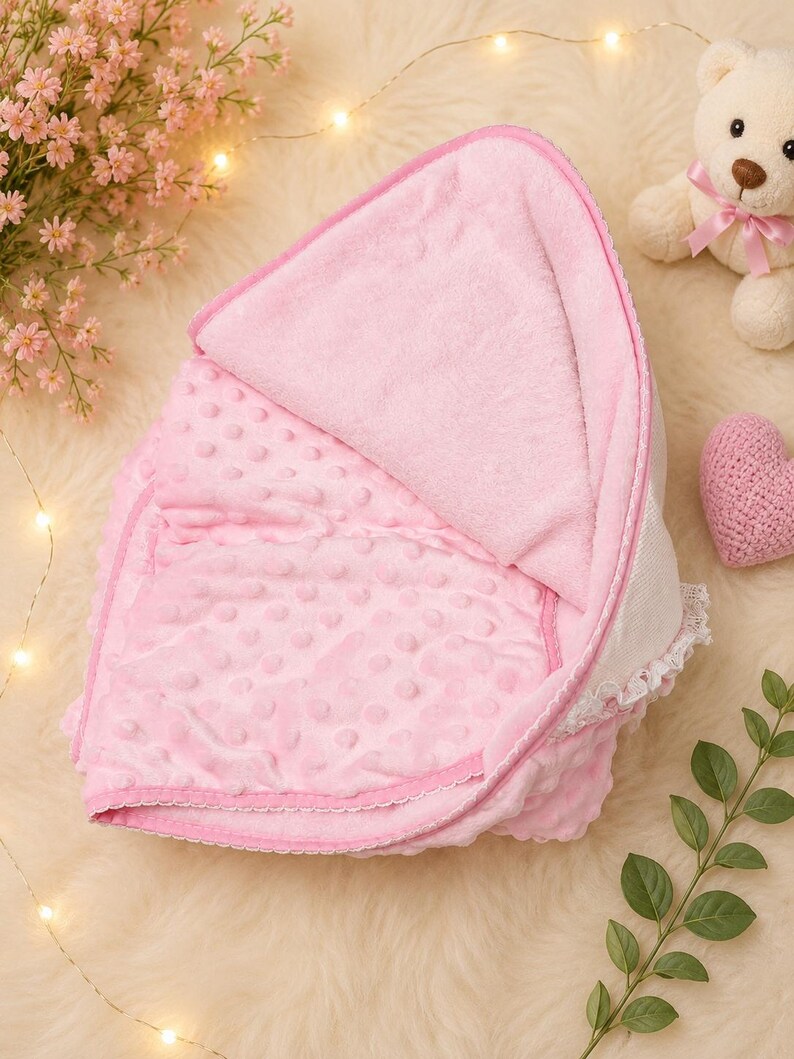 Pink Baby Blanket with Minnie Mouse Embroidery | Personalized Blanket for Newborns | Baby Shower Gift | Handmade Blanket with Bow image 4