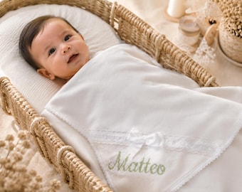 Personalisiertes Mulltuch für Babys | Besticktes Kuscheltuch für Babys | Individuelles Babygeschenk | Erinnerungsstück für Neugeborene | Geschenk zur Babyparty | Handgefertigt in Portugal