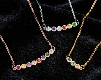 Gepersonaliseerde ketting | Ketting met eigen naam | Ketting met meerdere geboortestenen | Familie geboortesteen sieraad cadeau voor mama | FBS004