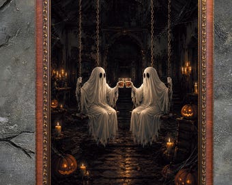 Halloween Ghost Wall Art, Spooky Gothic Mansion Print, Funny Halloween Decor, Vintage Halloween Printable, Digital Download