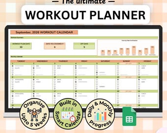 Workout Planner Google Sheets | Monthly Workout Tracker | Fitness Planner | Exercise Tracker | Gym Workout Planner | Workout Log