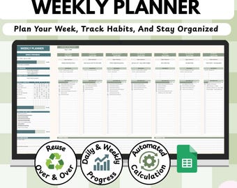 Weekly Planner Google Sheets Template, Daily Habit Tracker (Digital Download)