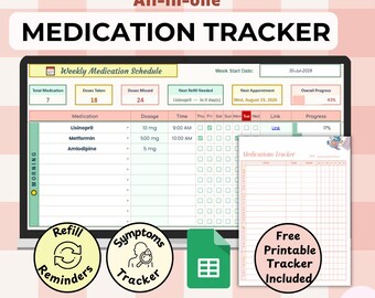Medication Tracker Google Sheets | Refill, Appointment, Symptoms Log (Digital Download)