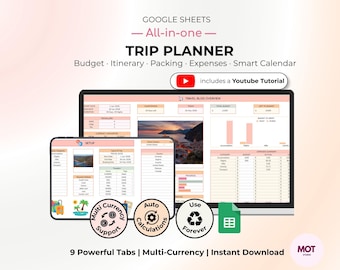Travel Planner Google Sheets Template Trip Planner with Budget Tracker Travel Itinerary Trip Itinerary Packing List Checklist