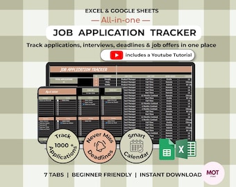 Job Application Tracker Spreadsheet | Google Sheets & Excel Template | Interview and Job Offer Organizer, Instant Download | Dark Theme