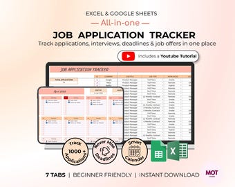 Job Application Tracker Spreadsheet | Google Sheets, Excel Template| Interview, Offer Organizer, Job Offer  (Instant Download)
