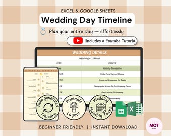 Vintage Wedding Day Timeline Template | Editable Wedding Day Planner Google Sheets Excel | Printable Wedding Schedule for Vendors Family