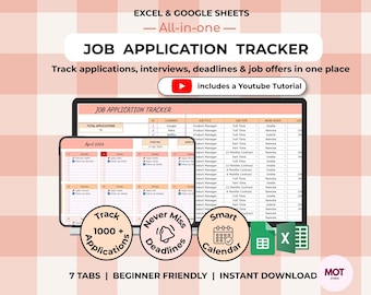 Job Application Tracker Spreadsheet, Job Search Planner, Job Interview, Google Sheets & Excel Template, Instant Download, Light Theme