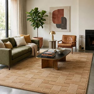 Tapis beige - Tapis tissé en vannerie - Tapis géométrique en laine - Tapis neutre tufté à la main - Tapis texturé moderne - Tapis 8x10, 9x12 image 5