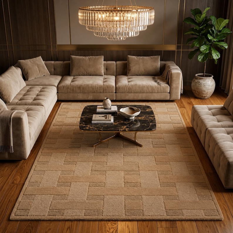 Tapis beige - Tapis tissé en vannerie - Tapis géométrique en laine - Tapis neutre tufté à la main - Tapis texturé moderne - Tapis 8x10, 9x12 image 7