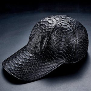 Black Handmade Python Leather Cap | Genuine Exotic Skin Hat