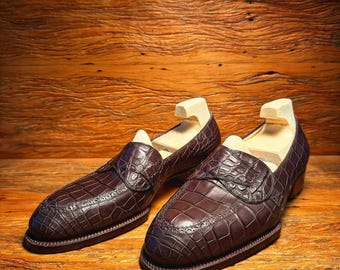 Dark Brown Handmade Alligator Skin Loafers | Men's Formal Shoes | Artisan Leather Gift