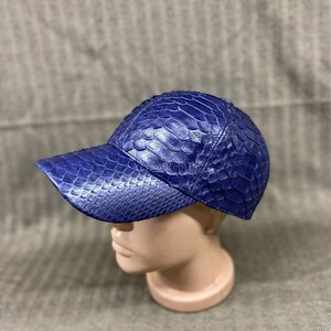 Blue Handmade Python Leather Cap | Genuine Exotic Skin Hat
