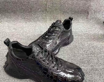 Black Handmade Alligator Skin Sneakers | Women's & Men's Shoes | Artisan Leather Gift