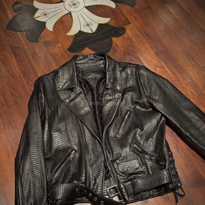 Black Handmade Python Motorcycle Jacket | Men's Biker Outwear