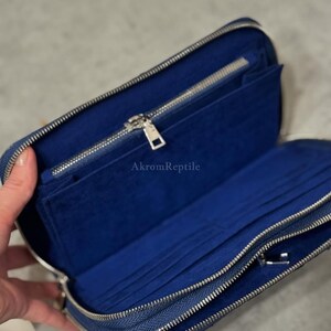 Navy Blue Python Wallet, Matte Python Leather Clutch, Exotic Snakeskin Wallet, Premium Suede Interior, Zip Around Wallet image 3