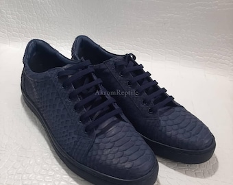 Black Handmade Python Skin Sneakers | Women's & Men's Shoes | Artisan Leather Gift