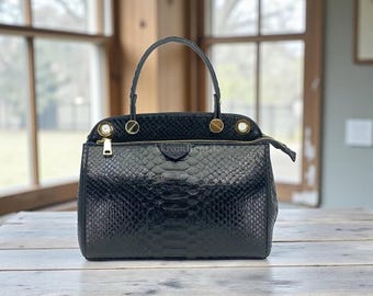 Schwarze handgefertigte Python Leder Top Griff Tasche | Echte Exotic Skin Geldbörse