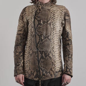Brown Handmade Python Motorcycle Jacket | Men's Biker Outwear