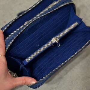 Navy Blue Python Wallet, Matte Python Leather Clutch, Exotic Snakeskin Wallet, Premium Suede Interior, Zip Around Wallet image 2