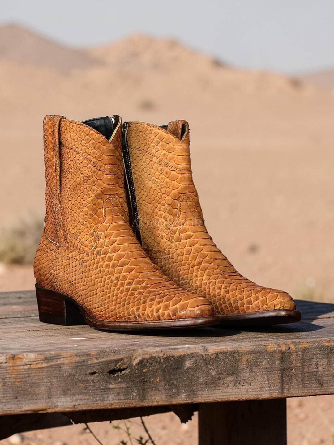 Python Skinned Shoes Brown Handmade Python Skin Boots | Footwear With Western Cowboys Style ...