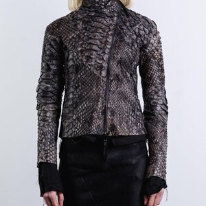 Grey Handmade Python Motorcycle Jacket | Women's Biker Outwear