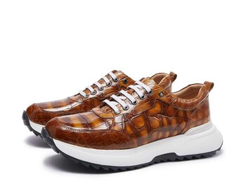 Brown Handmade Alligator Skin Sneakers | Women's & Men's Shoes | Artisan Leather Gift