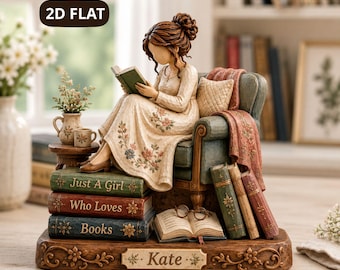 Personalized Book Lover Wooden Block, Reading Girl Shelf Decor, Custom Library Keepsake, Reader Gift, Cozy Home Accent, GIFT 2026, Girl Gift
