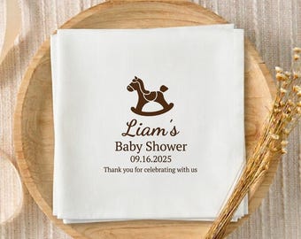 Personalized Baby Shower Napkins, Rocking Horse Napkin, Custom Name Party Favor, Minimal Boho Shower Decor, GIFT 2026, Baby Gift for Guests