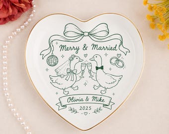 Personalized Jewelry Tray, Heart Ring Dish, Wedding Goose Keepsake, Custom Bride Groom Trinket Holder, Anniversary Gift, GIFT 2026