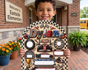 Personalized First Day School Sign, Race Car Milestone Board, Wooden Reusable Photo Prop, Custom Racing Keepsake, GIFT 2026, Back To School
