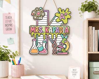 Custom Science Teacher Door Sign, Personalized Mrs Kapadia Classroom Welcome Hanger, Cute STEM Monogram Plaque, School Decor, GIFT 2026