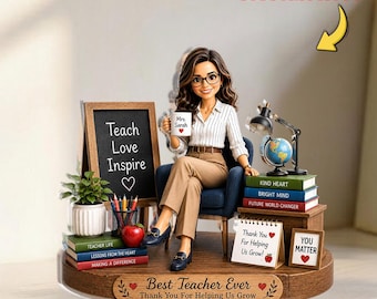 Gepersonaliseerde leraar acrylblok, aangepaste foto bureau decor, beste leraar ooit teken, bedankje leraar cadeau, CADEAU 2026, klas decor cadeau