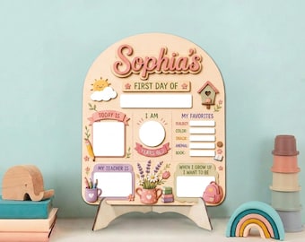 Personalized First Day of School Sign, Wooden Reusable School Board, Floral Classroom Photo Prop, Custom Name, GIFT 2026, Back To School