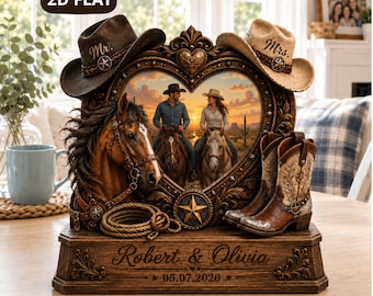 Personalized Cowboy Couple Wooden Block, Custom Western Photo Decor, Rustic Ranch Anniversary Keepsake, Wedding Gift, GIFT 2026, Wedding