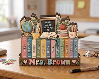 Gepersonaliseerde houten blok leraar, aangepast bord klaslokaal, decor leraar waardering bureau, naamplaat boekenplank, cadeau 2026, bedankje