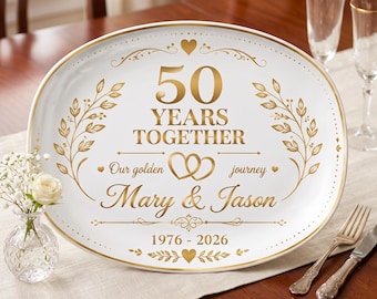 ギフト 2026 パーソナライズされた50周年記念プレート、金婚式の記念品、カスタムカップルプラッター、50年間の結婚記念日の贈り物、家族の記念日